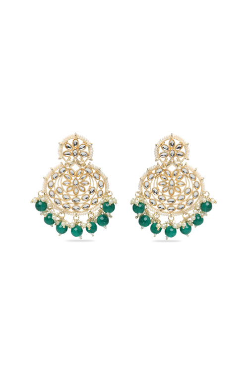Elegant Kundan Chandbalis with Hanging Beads