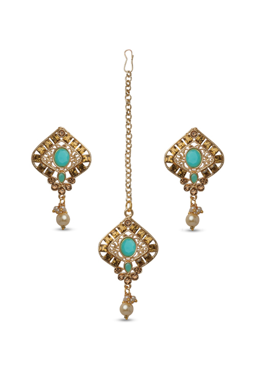Elegant Drop Style Earrings with Maangtika & Stone Studded Pearls