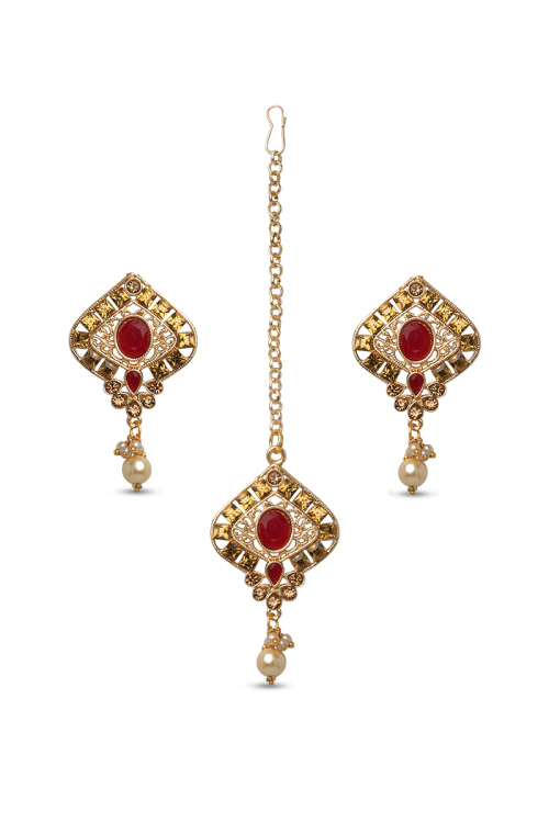  Gold Drop Earrings with Maangtika