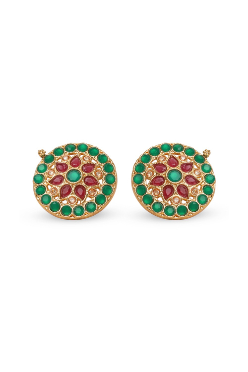 Green And Red Stone Studded Stud Earrings