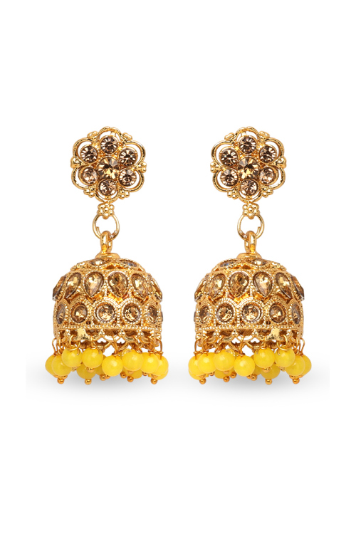 Yellow Stone Studded Stud Jhumka Earrings