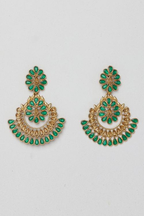 Green Stone Studded Chandbali Earrings