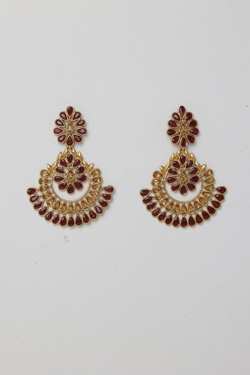 Maroon Stone Studded Chandbali Earrings