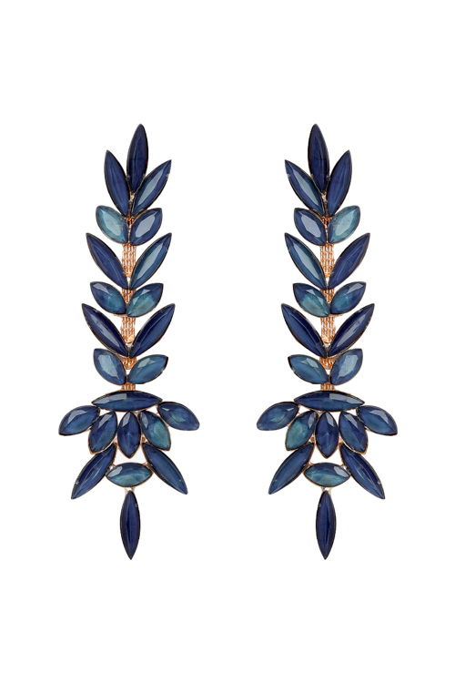Navy Blue Stone Embellished Copper Drop Earrings