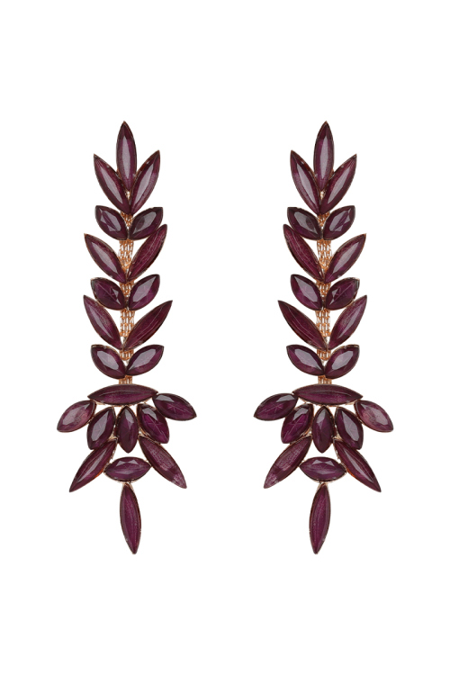 Burgundy Purple Stone Embellished Copper Drop Earrings