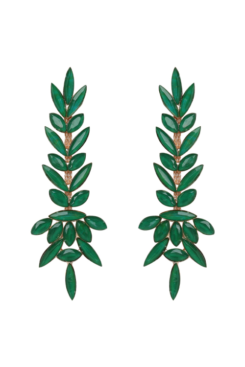 Pure Green Stone Embellished Copper Drop Earrings