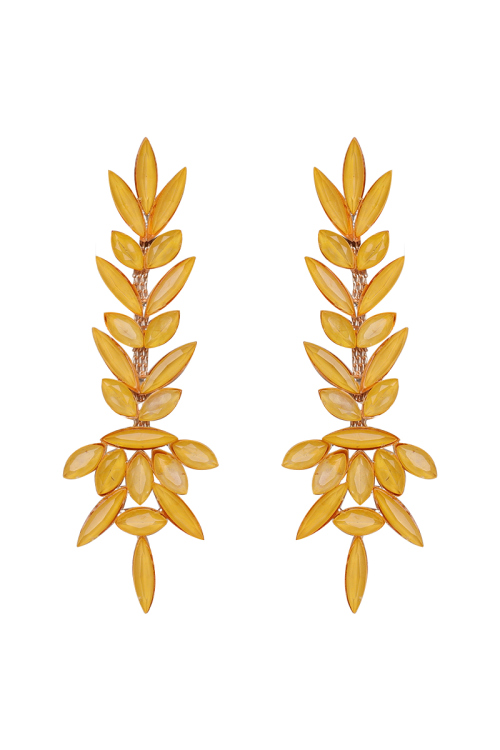 Yellow Stone Embellished Copper Drop Earrings