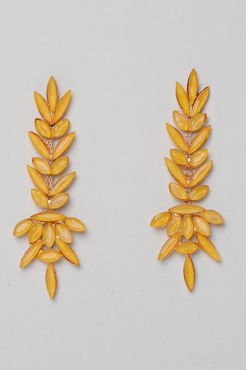 Yellow Stone Embellished Copper Drop Earrings