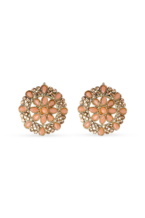 Peach Stone Studded Gold Plated Earrings
