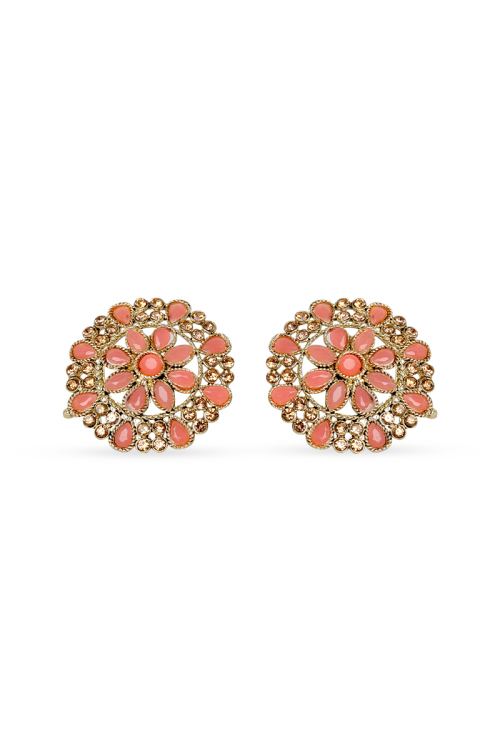 Peach Pink Stone Studded Stud Earrings