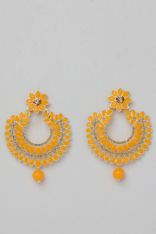 Musturd Yellow Stone Studded Chandbali Earrings