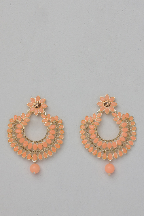 Peach Pearl Studded Chandbali Earrings