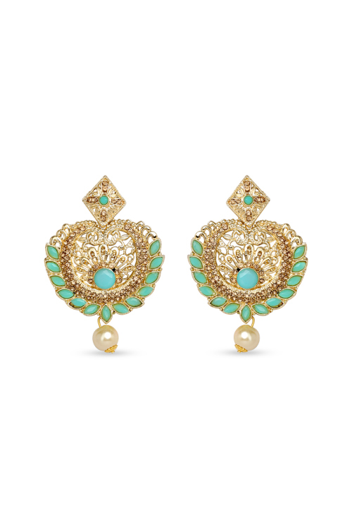  Golden Drop Earrings with Pearl and Stone
