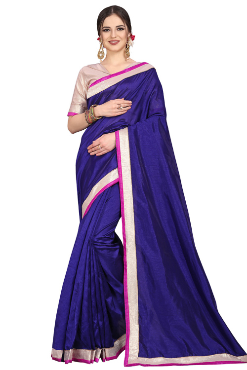 Lace Embroidered Art Silk Blue Saree