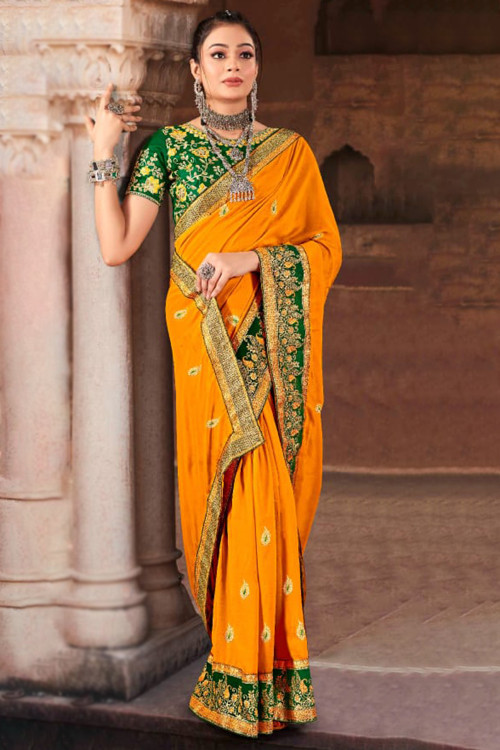 Buy Orange Silk Sarees Online for Women in USA