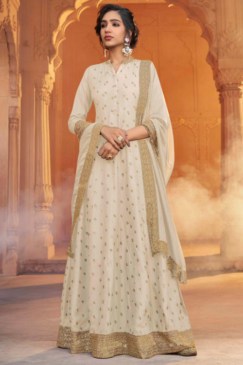 Buy Cream Engagement Full Sleeve Plus Size Anarkali Dresses Online for  Women in USA