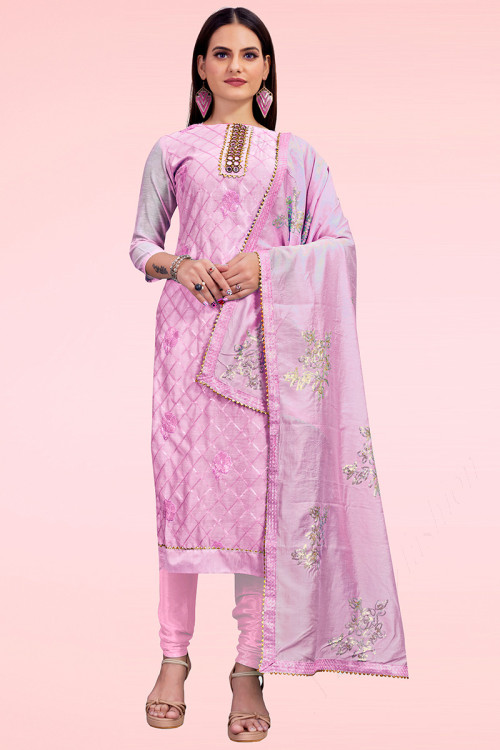 Lavender Pink Chanderi Silk Churidar Churidar Suit