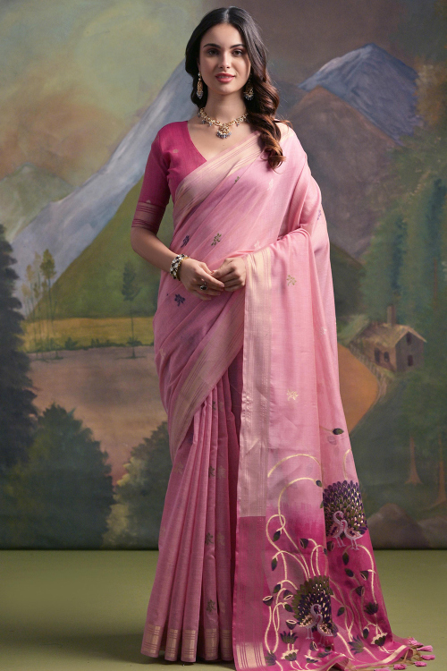 Lavender Pink Cotton Silk Printed Casual Wear Saree