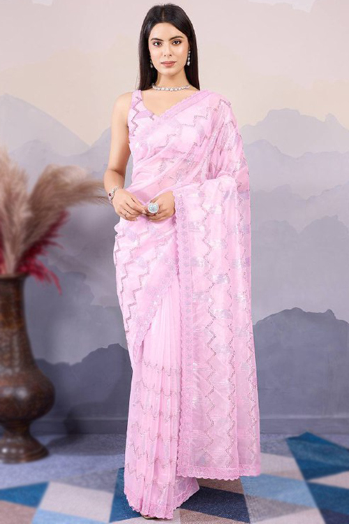 Lavender Pink Net Saree for Festive Celebrations
