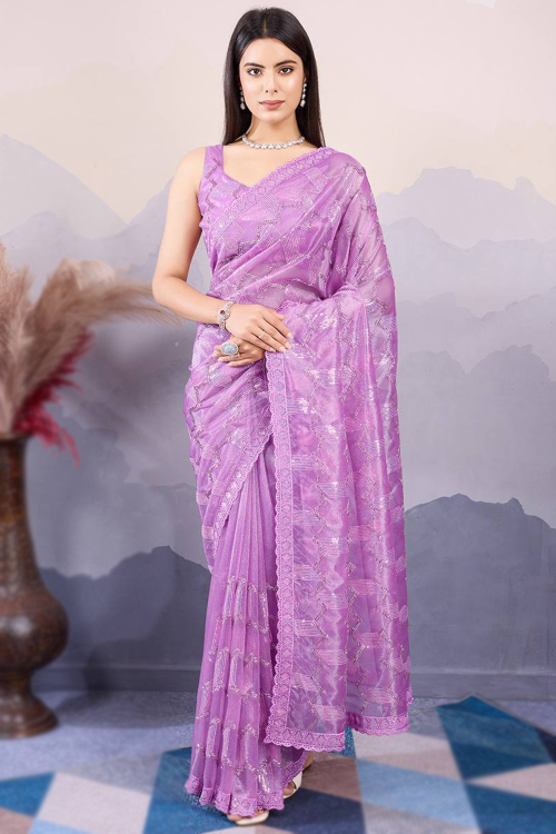 Ultra Pink Net Embroidered Light Weight Saree