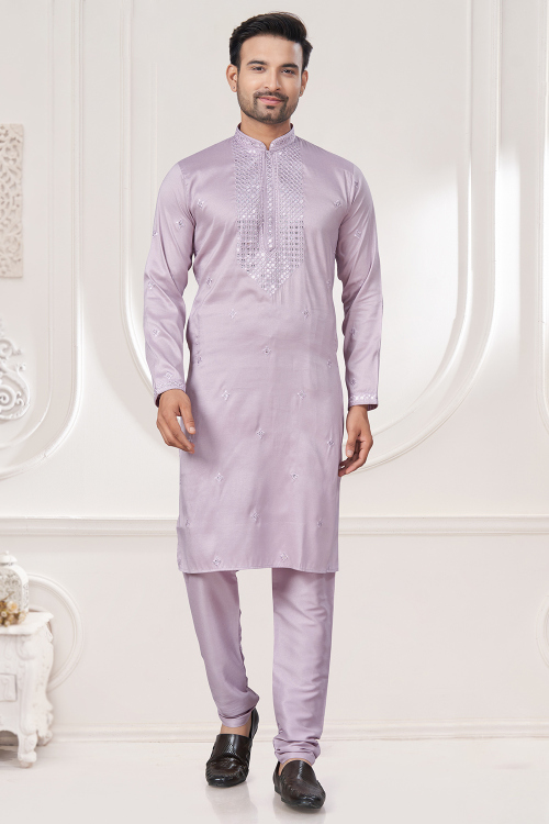 Embroidered Lavender Pink Kurta Pajama for Wedding & Party