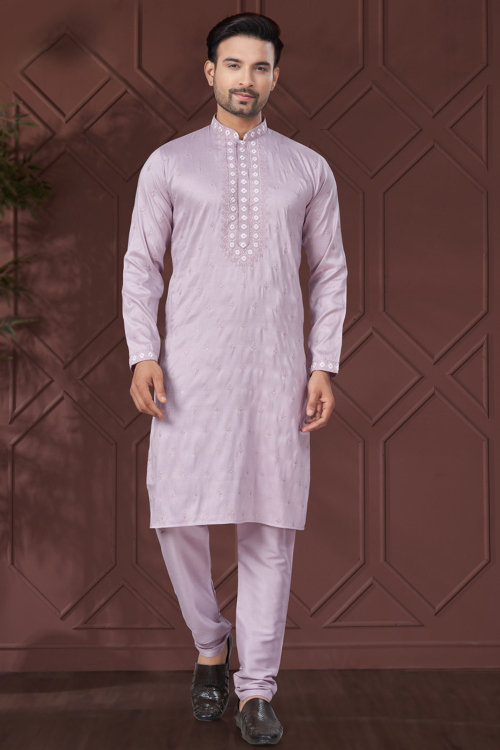 Silk Lavender Kurta Pajama for Engagement Wear