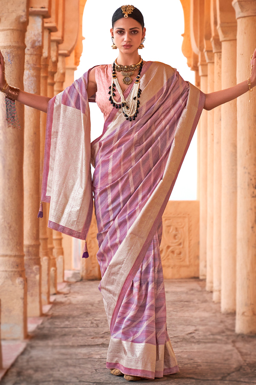 Lavender Pink Viscose Printed Light Weight Saree