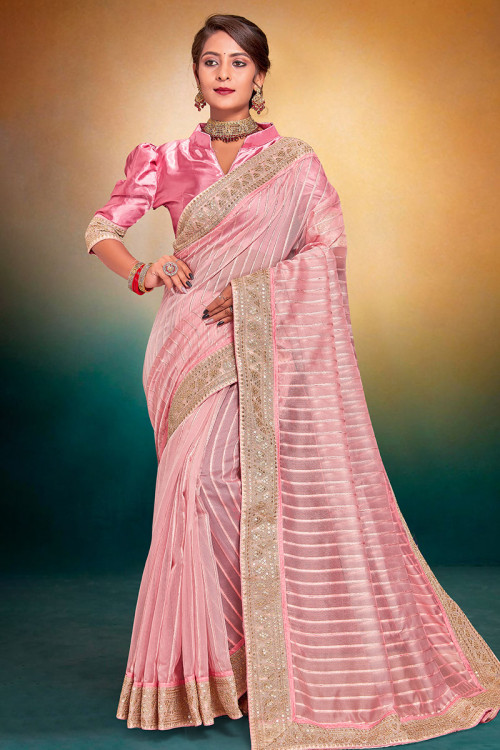 Pankh Tantra 2704 Pink Unstiched Tissue Saree