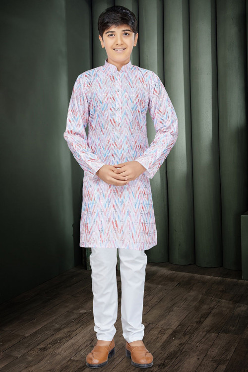 Lavender Purple Cotton Resham Thread Embroidered Boy's Kurta Pajama