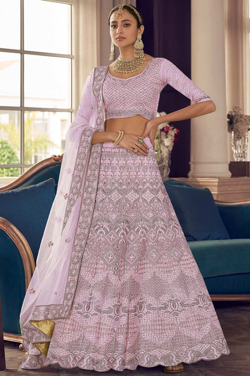 Lavender Purple Crepe Embroidered Lehenga