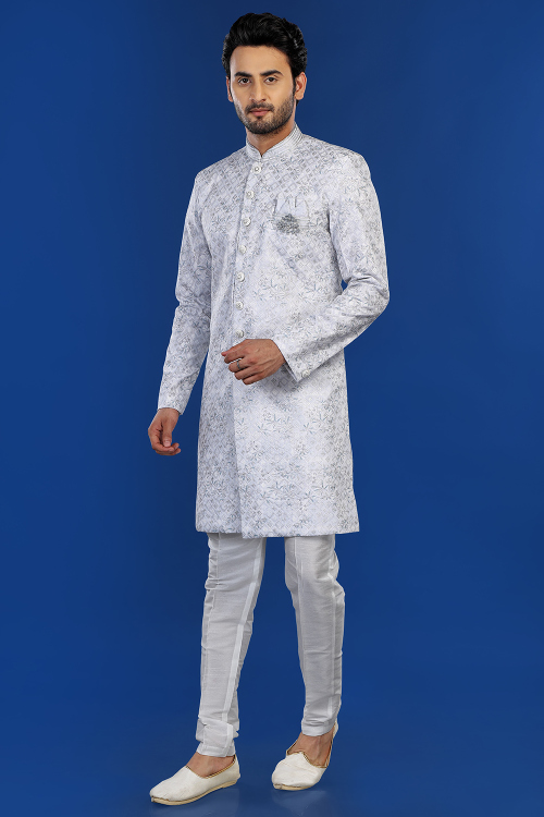 Lavender Purple Silk Embroidered Indo Western Men's Sherwani