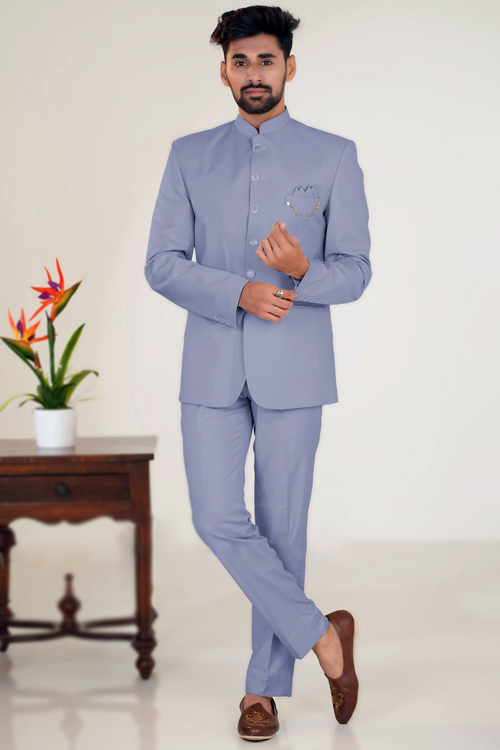 Lavender Purple Silk Plain Jodhpuri Style Men's Coat Pant
