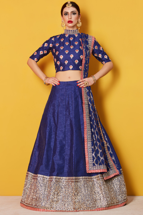 Navy blue Soft net Lehenga with Art silk Choli