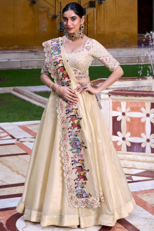 Light Beige Art Silk A Line Lehenga For Festival