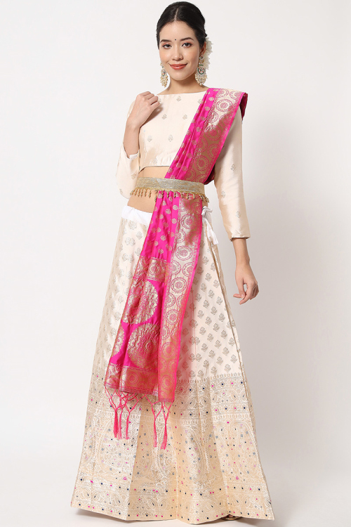 Light Beige Banarasi Silk Lehenga
