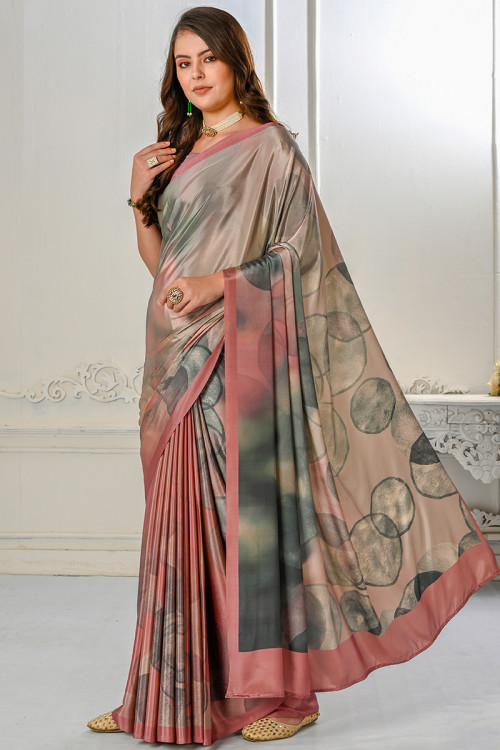 Light Beige Casual Wear Printed Crepe Silk Saree 