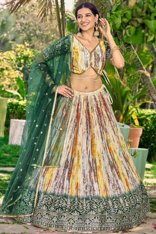 Light Beige Chinnon Zari Embroidered Flared Lehenga 