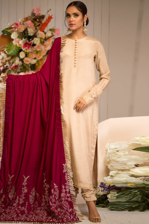 Light Beige Churidar Suit With Lace Work