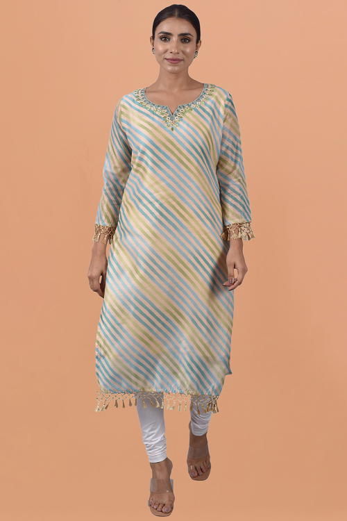 Light Beige Cotton Kurti With Print