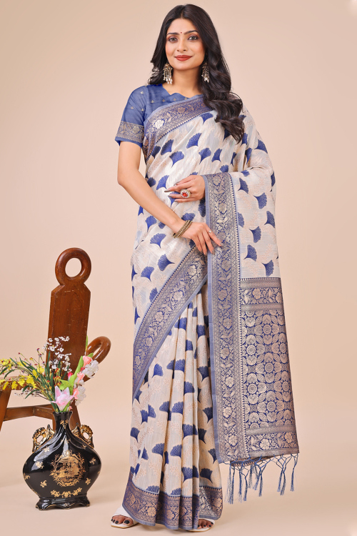 Light Beige Cotton Saree with Woven Zari Light Weight Design