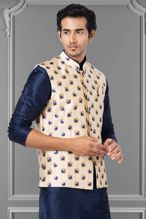 Light Beige Jacquard Men's Waist Coat