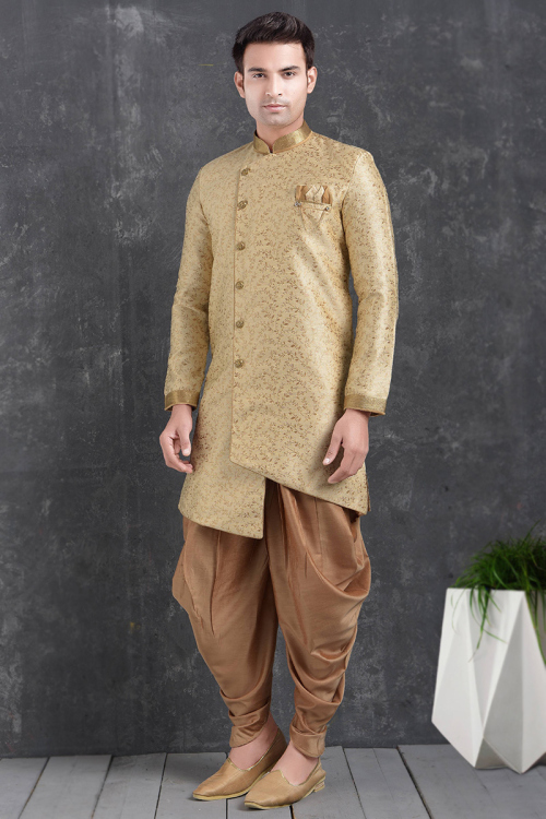 Men’s Light Beige Sherwani with Lace and Zari Detailing
