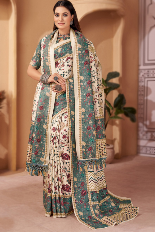 Light Beige Pashmina Printed Light weight Saree 