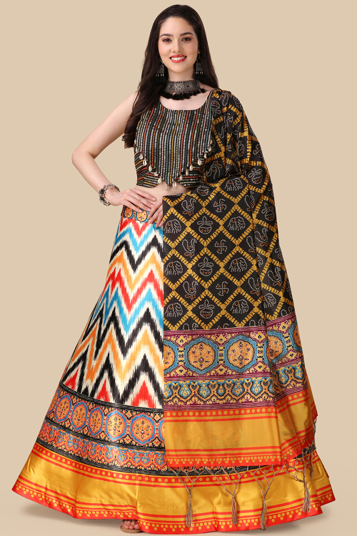 Light Beige A-Line Lehenga with Black Dupatta & Sequin Work