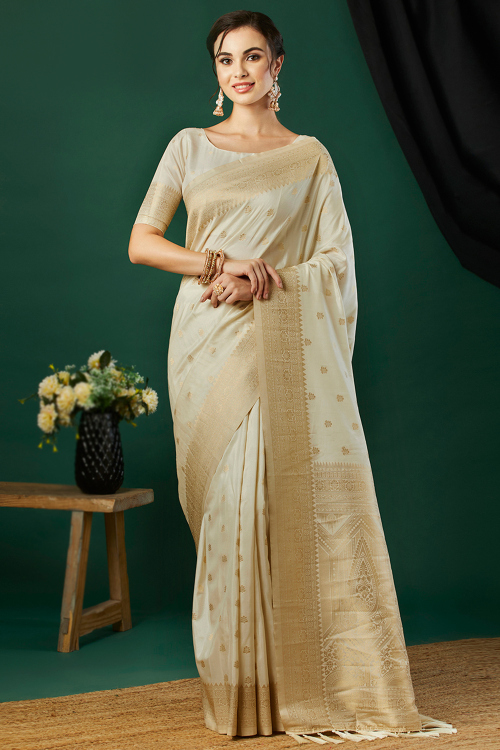 Light Beige Silk Woven Zari light Weight Saree 