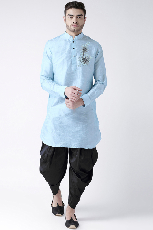 Straight Cut Light Blue Kurta in Dupion Silk for Festive Wear