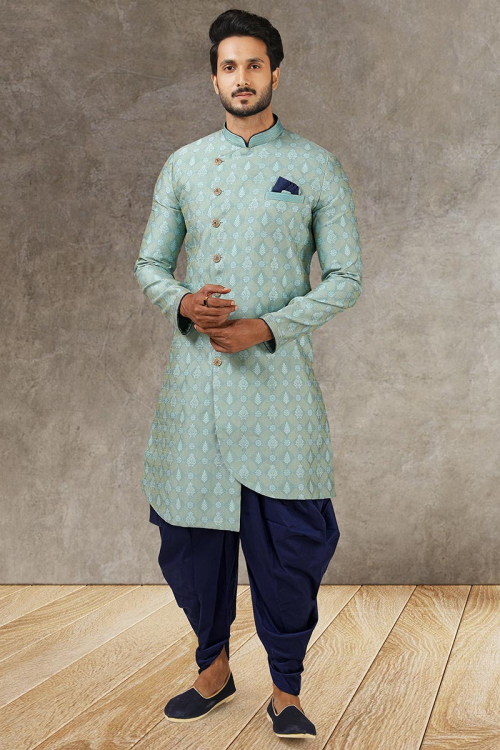 Men Sherwani for Party Wear in Jacquard Light Blue