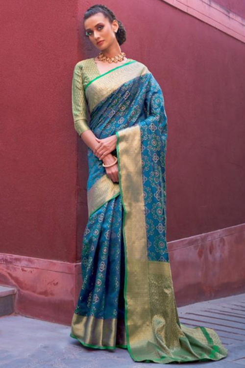 Printed Blue Festive Wear Silk Saree
