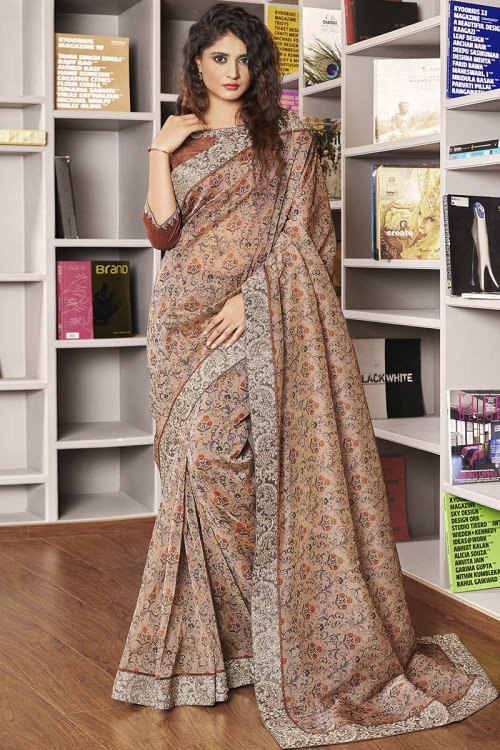 Light Brown Art Silk Saree With Silk Blouse