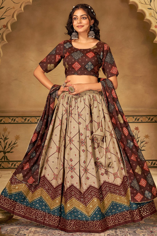 Silk Green and Brown Party Wear Lehenga Choli at Rs 1200 in Surat | ID:  24176582955